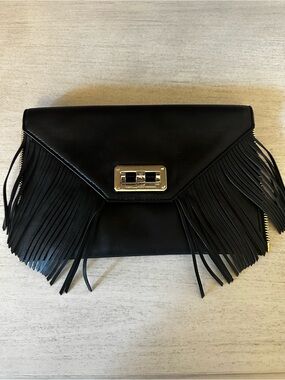 Diane Von Furstenberg Agent Riley Black Fringe Clutch